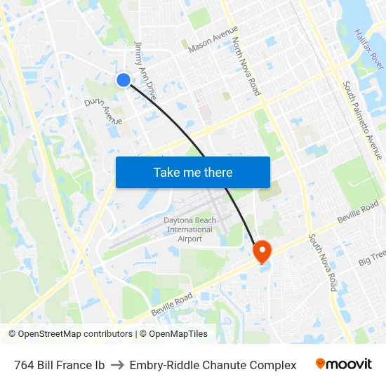 764 Bill France Ib to Embry-Riddle Chanute Complex map