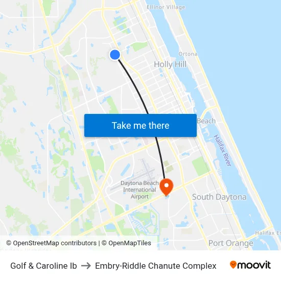 Golf & Caroline Ib to Embry-Riddle Chanute Complex map