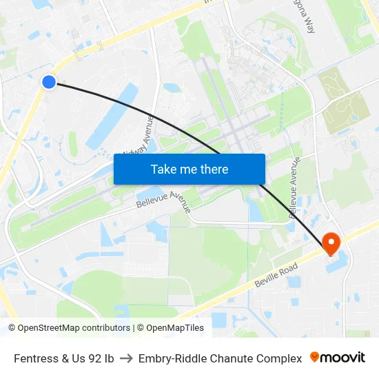 Fentress & Us 92 Ib to Embry-Riddle Chanute Complex map