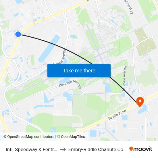 Intl. Speedway & Fentress Ib to Embry-Riddle Chanute Complex map