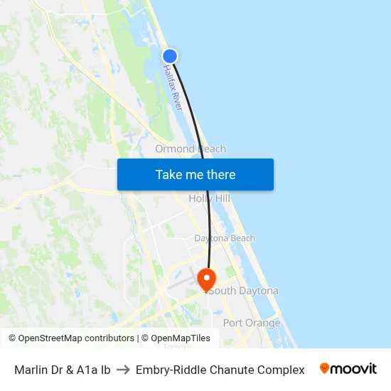 Marlin Dr & A1a Ib to Embry-Riddle Chanute Complex map