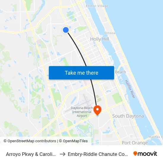 Arroyo Pkwy & Caroline Ib to Embry-Riddle Chanute Complex map