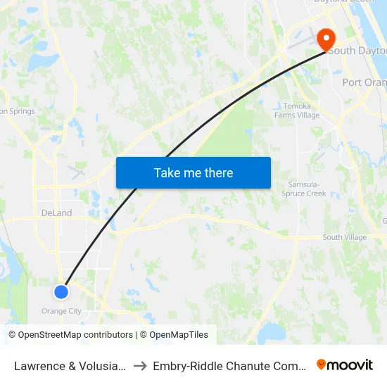 Lawrence & Volusia Sb to Embry-Riddle Chanute Complex map