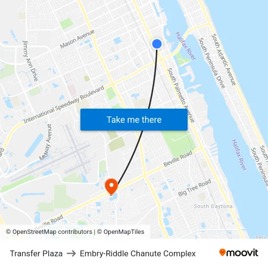 Transfer Plaza to Embry-Riddle Chanute Complex map