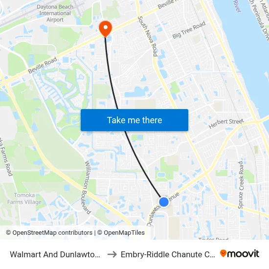 Walmart And Dunlawton Ave Ib to Embry-Riddle Chanute Complex map