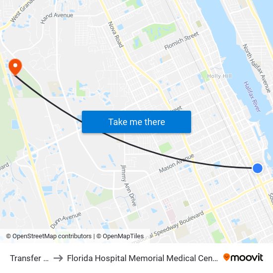 Transfer Plaza to Florida Hospital Memorial Medical Center Room #1007 map