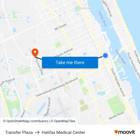 Transfer Plaza to Halifax Medical Center map