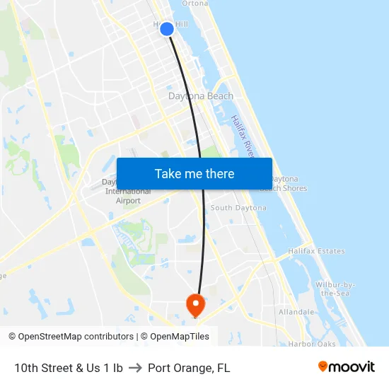 10th Street &  Us 1 Ib to Port Orange, FL map