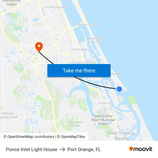 Ponce Inlet Light House to Port Orange, FL map