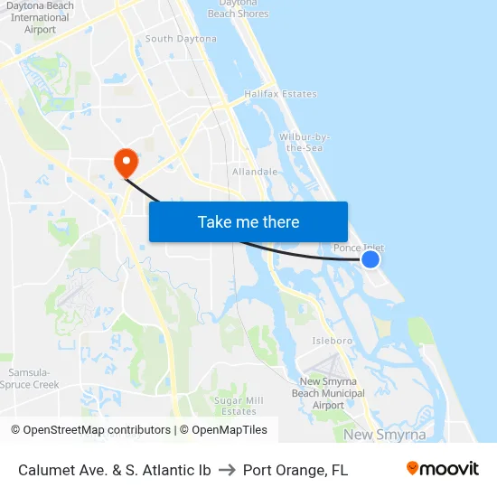 Calumet Ave. & S. Atlantic Ib to Port Orange, FL map