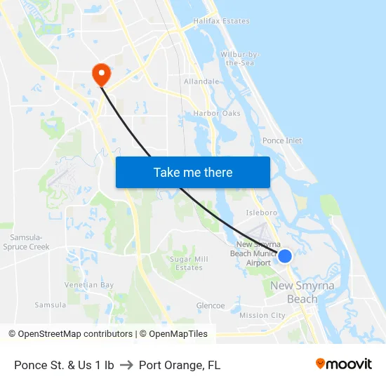 Ponce St. & Us 1 Ib to Port Orange, FL map