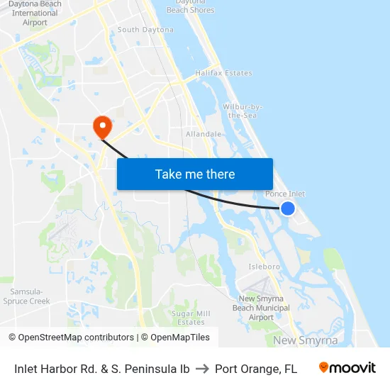Inlet Harbor Rd. & S. Peninsula Ib to Port Orange, FL map