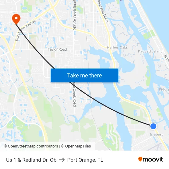 Us 1 & Redland Dr. Ob to Port Orange, FL map