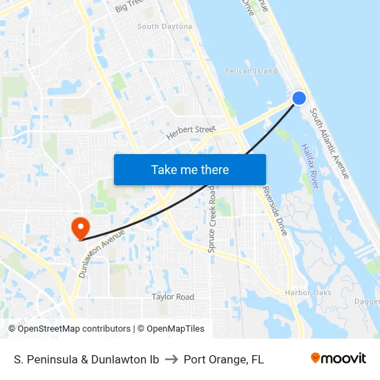 S. Peninsula & Dunlawton Ib to Port Orange, FL map