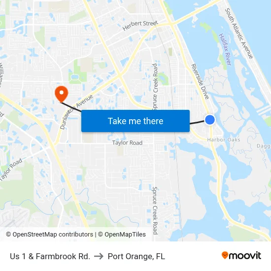 Us 1 & Farmbrook Rd. to Port Orange, FL map