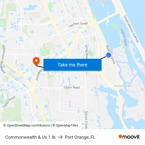 Commonwealth & Us 1 Ib to Port Orange, FL map