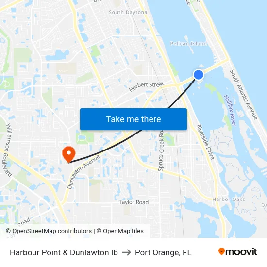 Harbour Point & Dunlawton Ib to Port Orange, FL map