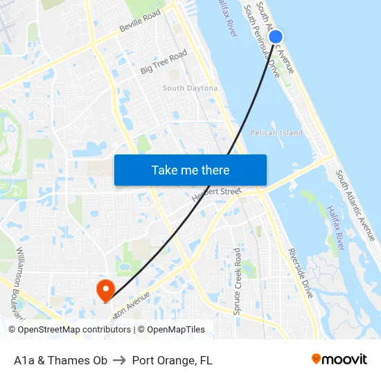 A1a & Thames Ob to Port Orange, FL map