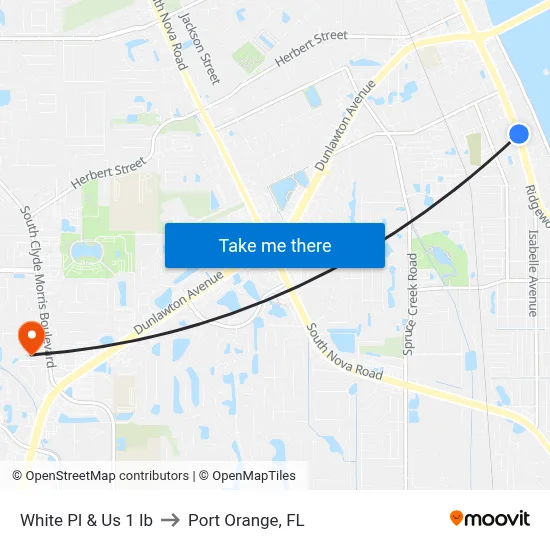 White Pl & Us 1 Ib to Port Orange, FL map