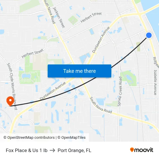 Fox Place & Us 1 Ib to Port Orange, FL map