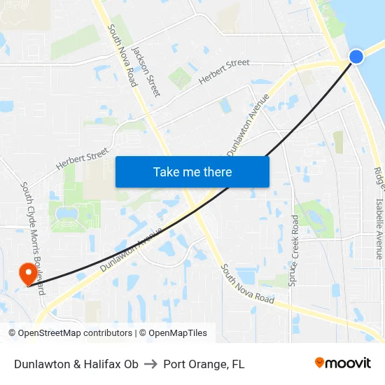 Dunlawton & Halifax Ob to Port Orange, FL map