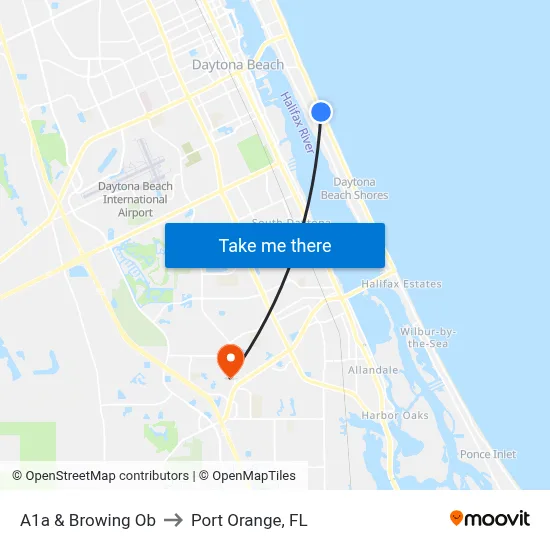 A1a & Browing Ob to Port Orange, FL map
