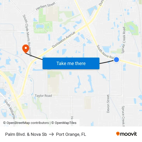 Palm Blvd. & Nova Sb to Port Orange, FL map