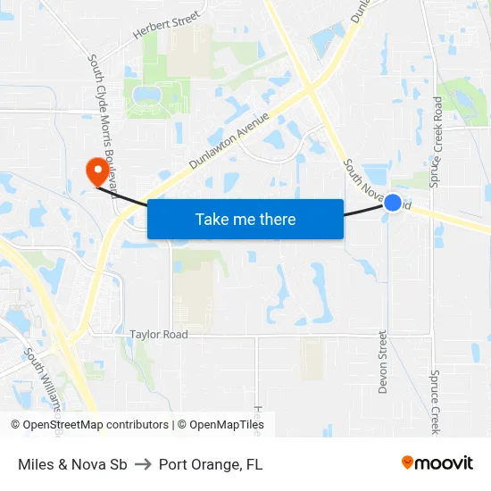 Miles & Nova Sb to Port Orange, FL map