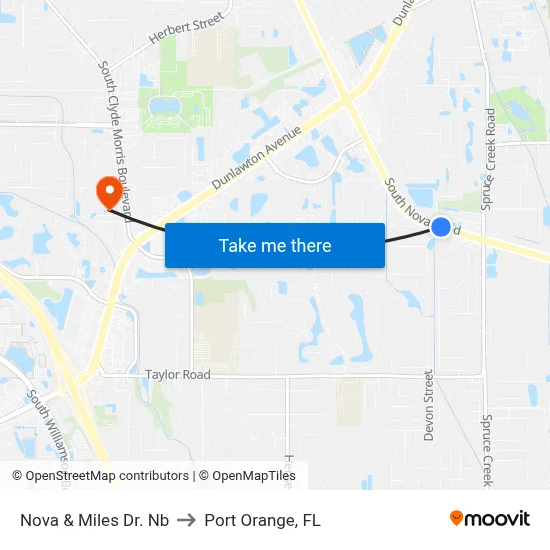 Nova & Miles Dr. Nb to Port Orange, FL map
