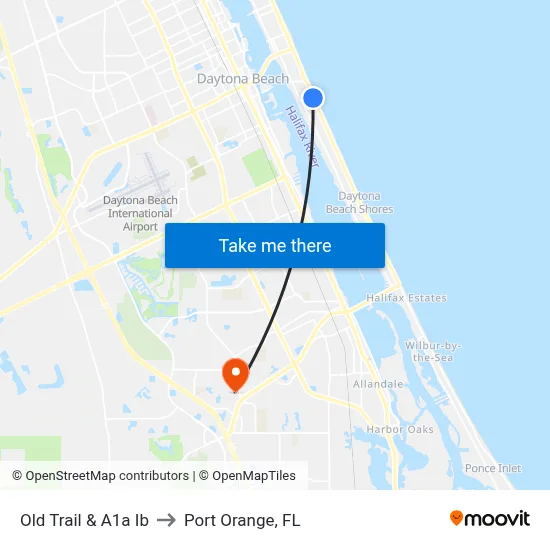 Old Trail & A1a Ib to Port Orange, FL map