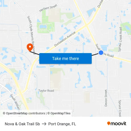 Nova & Oak Trail Sb to Port Orange, FL map
