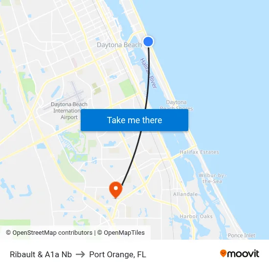 Ribault & A1a  Nb to Port Orange, FL map