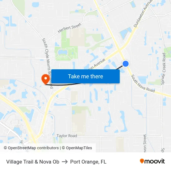 Village Trail & Nova Ob to Port Orange, FL map