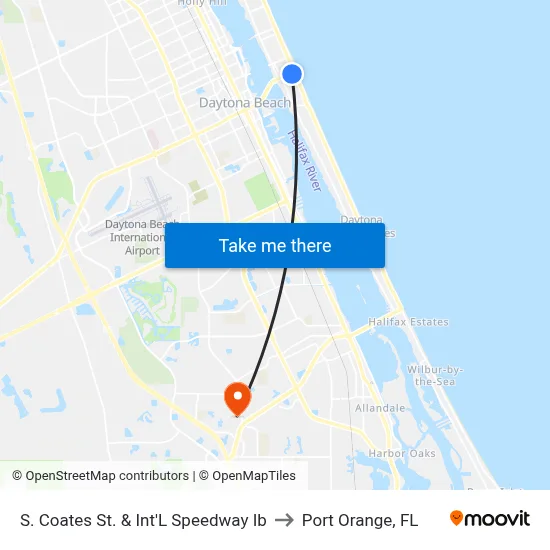 S. Coates St. & Int'L Speedway Ib to Port Orange, FL map