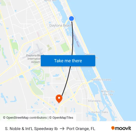 S. Noble & Int'L Speedway Ib to Port Orange, FL map