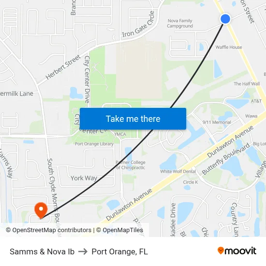 Samms & Nova Ib to Port Orange, FL map