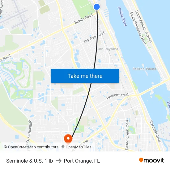 Seminole & U.S. 1 Ib to Port Orange, FL map