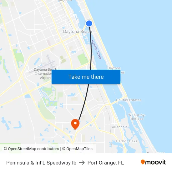 Peninsula & Int'L Speedway Ib to Port Orange, FL map