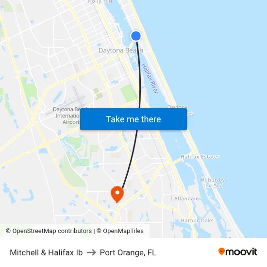 Mitchell & Halifax Ib to Port Orange, FL map