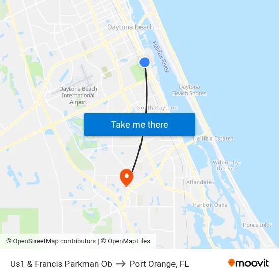 Us1 & Francis Parkman Ob to Port Orange, FL map