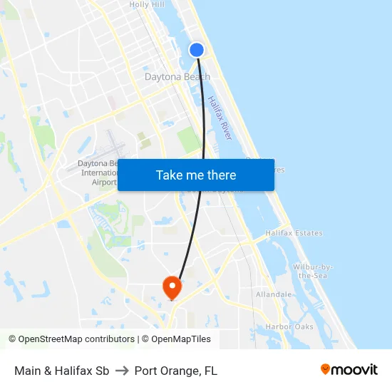 Main & Halifax Sb to Port Orange, FL map