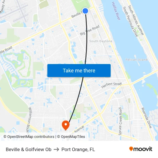 Beville & Golfview Ob to Port Orange, FL map