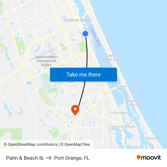 Palm & Beach Ib to Port Orange, FL map