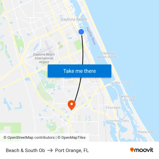 Beach & South Ob to Port Orange, FL map