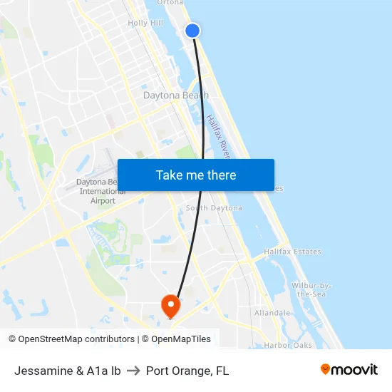 Jessamine & A1a Ib to Port Orange, FL map