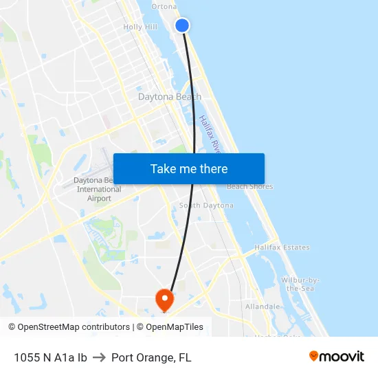 1055 N A1a Ib to Port Orange, FL map