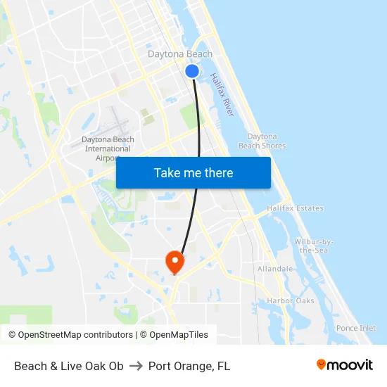 Beach & Live Oak Ob to Port Orange, FL map