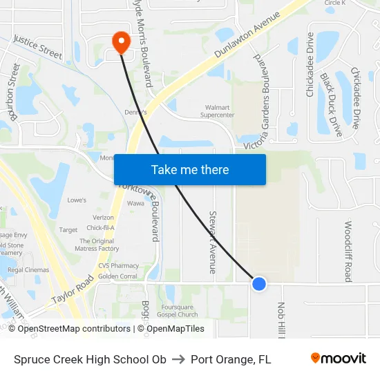 Spruce Creek High School Ob to Port Orange, FL map