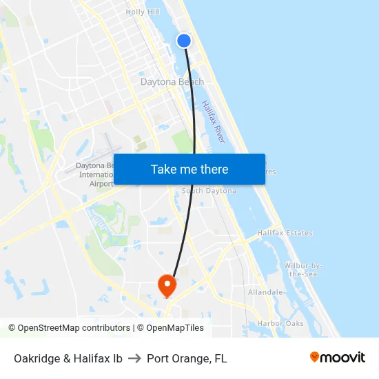 Oakridge & Halifax Ib to Port Orange, FL map