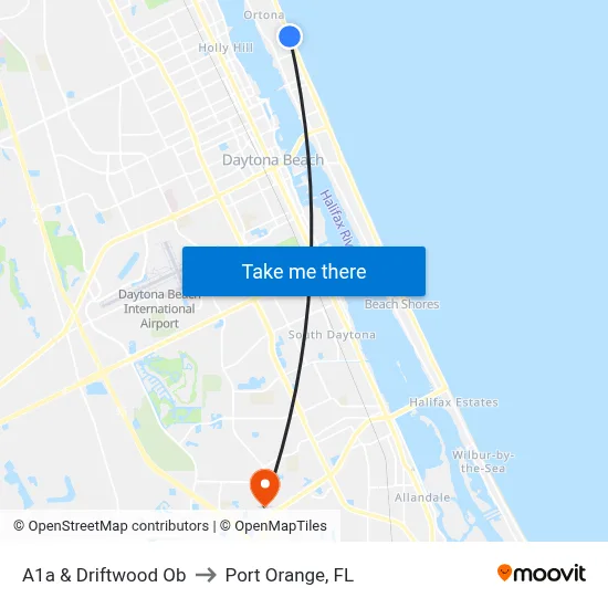 A1a & Driftwood Ob to Port Orange, FL map